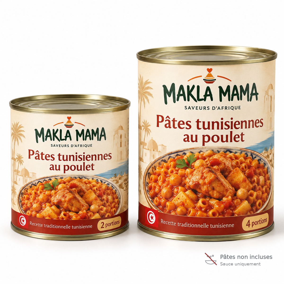 Conserves Makla Mama, sauce tunisienne au poulet, pâtes non incluses, formats de 2 et 4 portions
