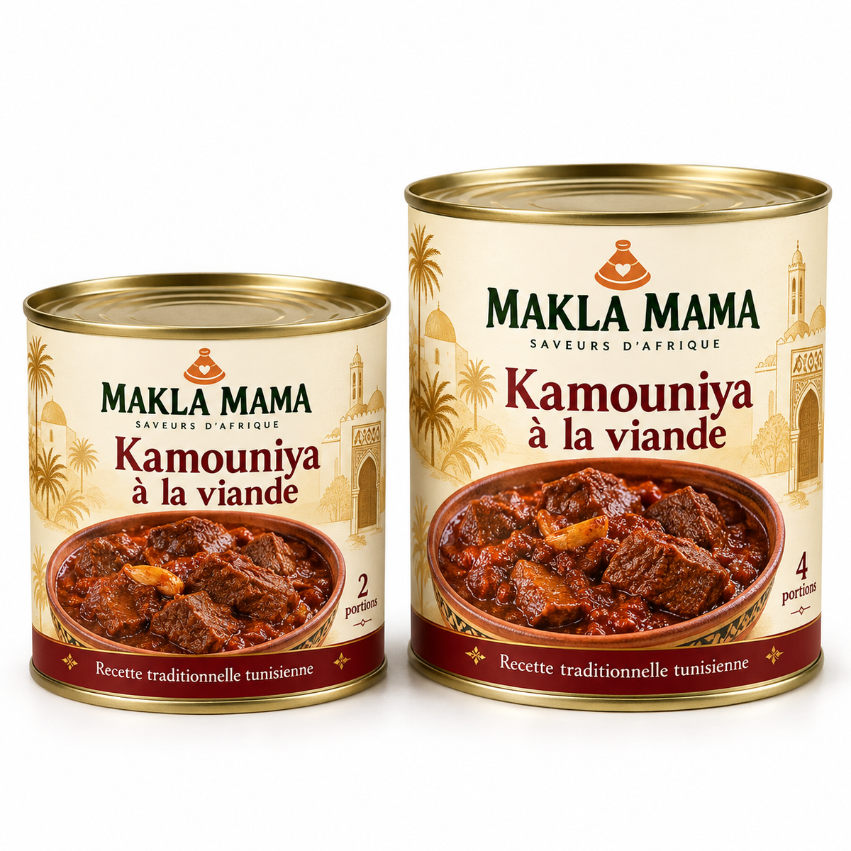 Boîtes 2 et 4 portions de kamouniya tunisienne à la viande Makla Mama, nouvelle illustration de la recette