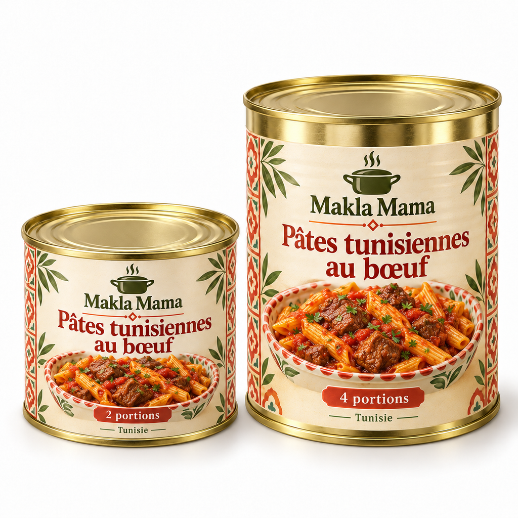 Pâtes tunisiennes au bœuf — petite et grande conserve